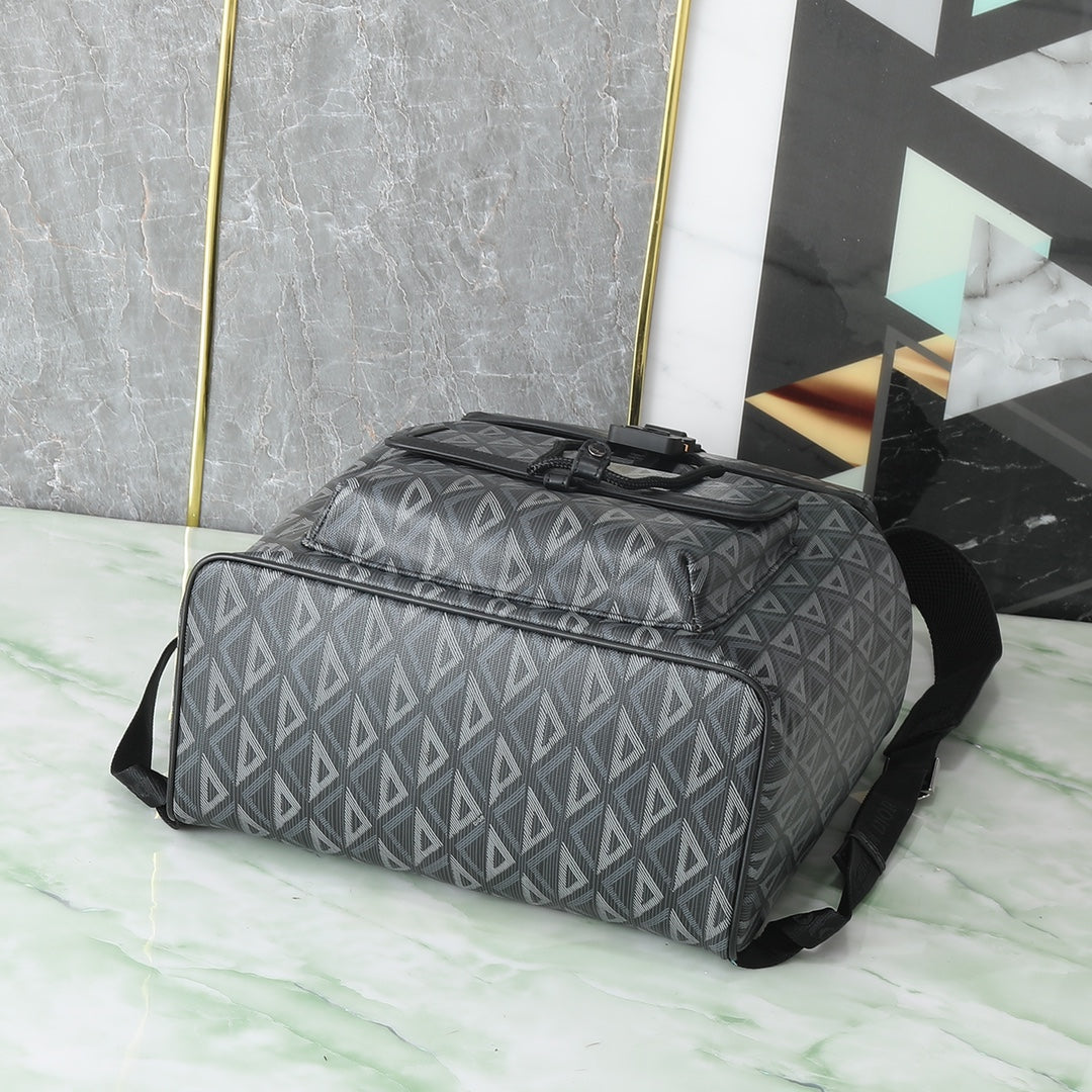 Men's Geometric Diamond Pattern Canvas Backpack - Grey Luxury Designer Style Rucksack