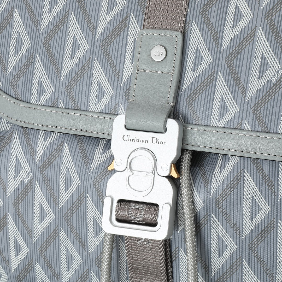 Grey Geometric Diamond Pattern Canvas Backpack with Buckle Detail