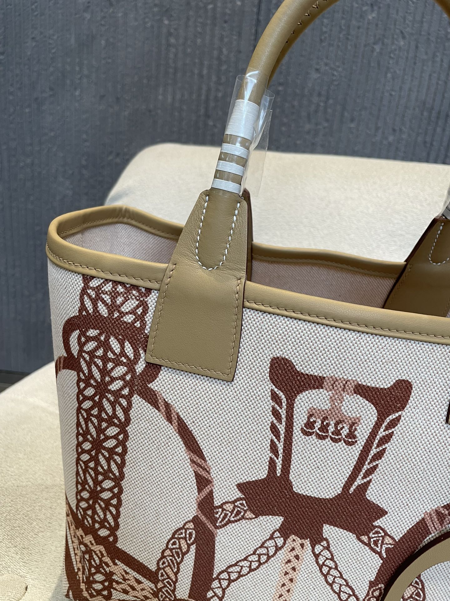 Equestrian Print Canvas Mini Tote Bag with Stirrup Charm
