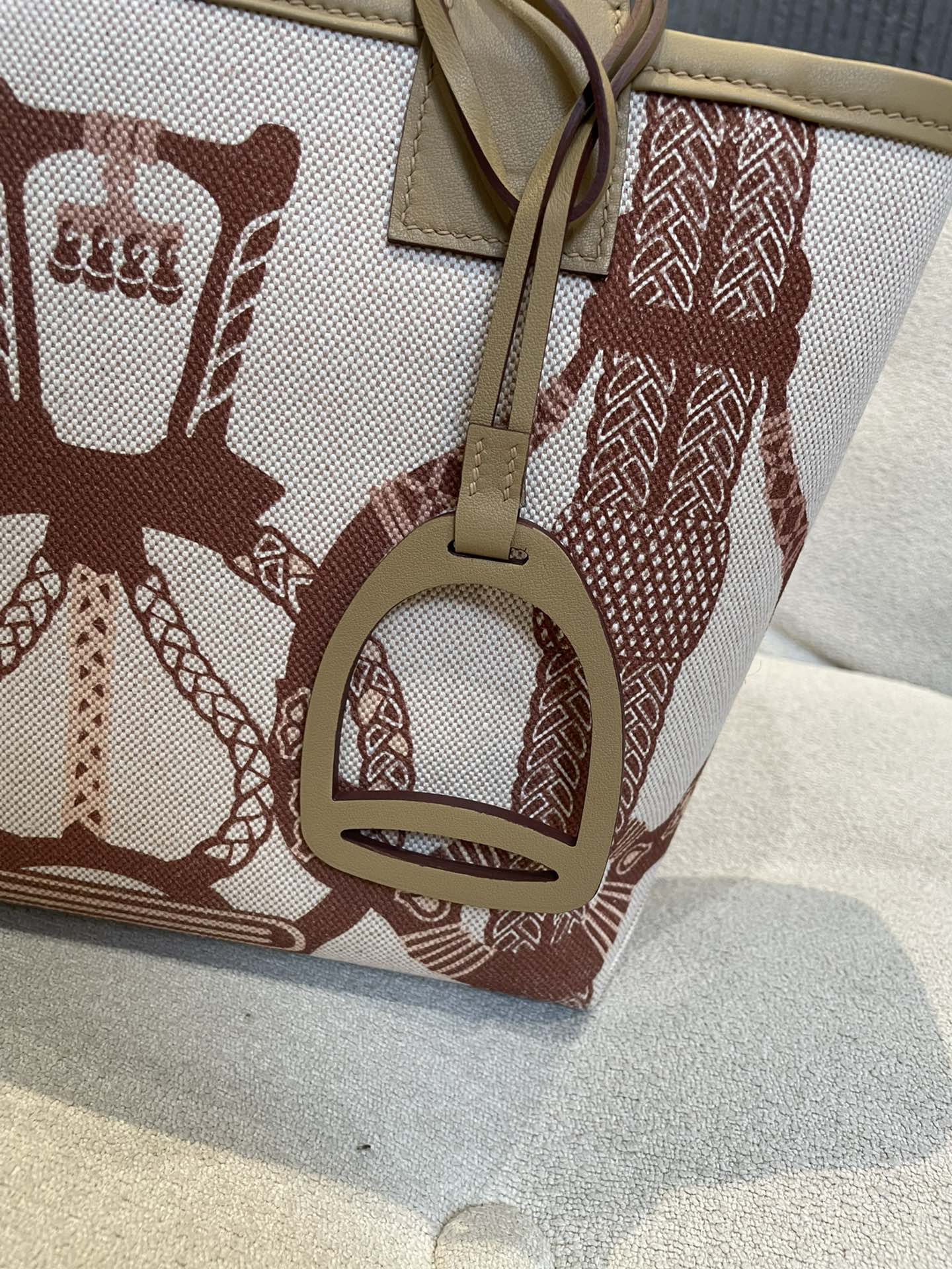 Equestrian Print Canvas Mini Tote Bag with Stirrup Charm