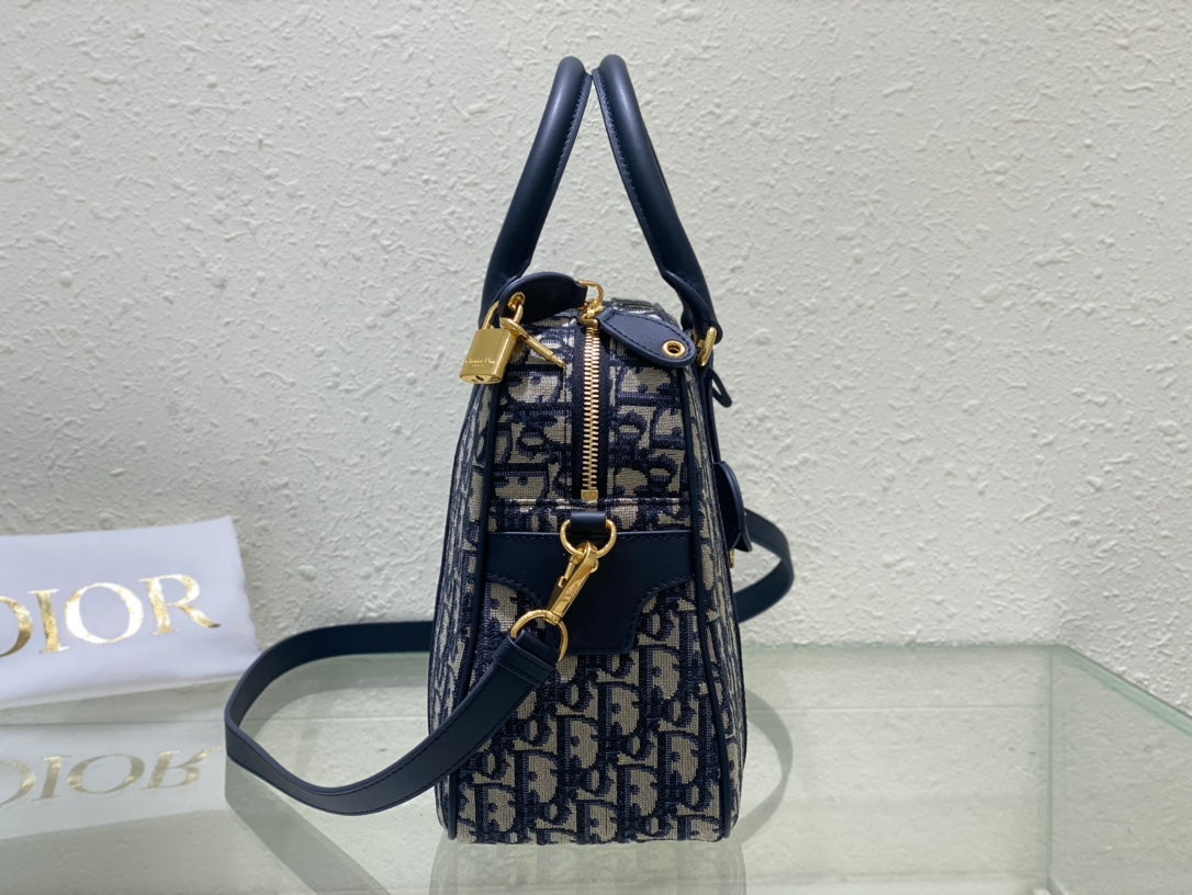 Christian Dior Blue Oblique Jacquard Medium Bowling Bag