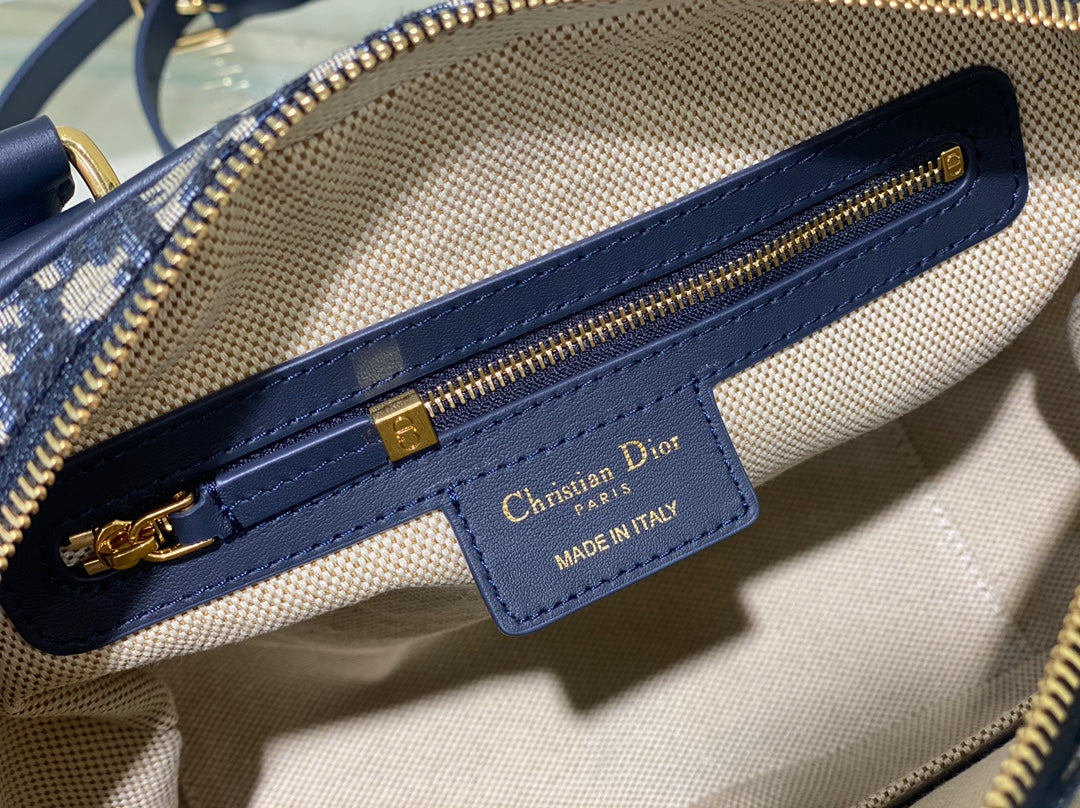Christian Dior Blue Oblique Jacquard Medium Vibe Bowling Bag