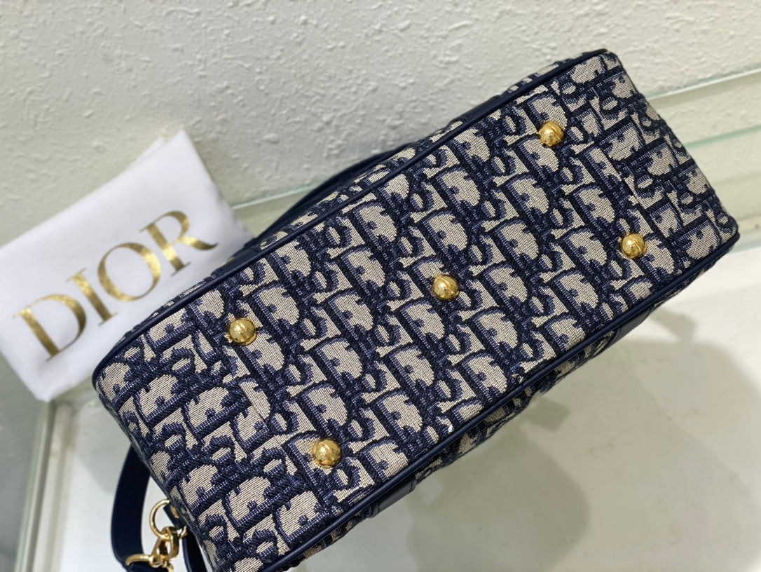 Christian Dior Blue Oblique Jacquard Medium Vibe Bowling Bag