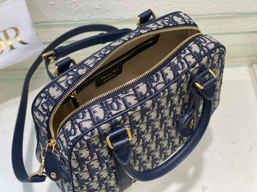 Christian Dior Blue Oblique Jacquard Medium Bowling Bag