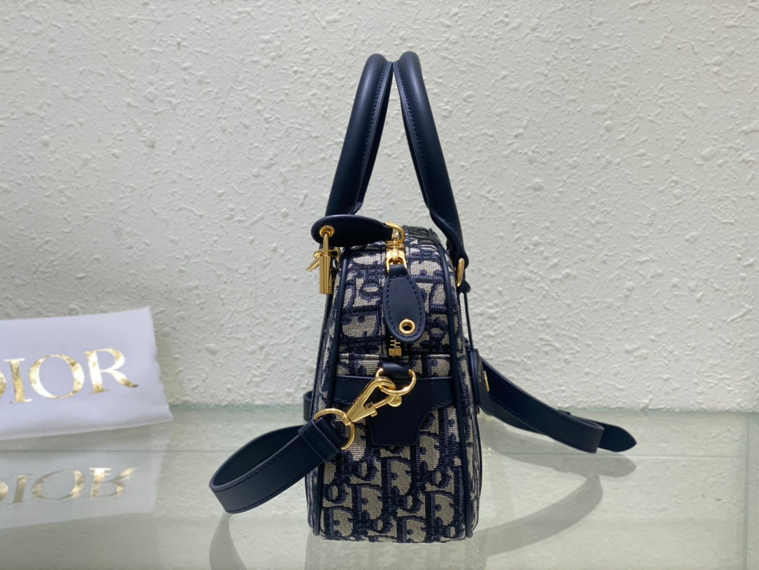 Women's Mini Monogram Canvas Bowling Bag with Shoulder Strap - Blue
