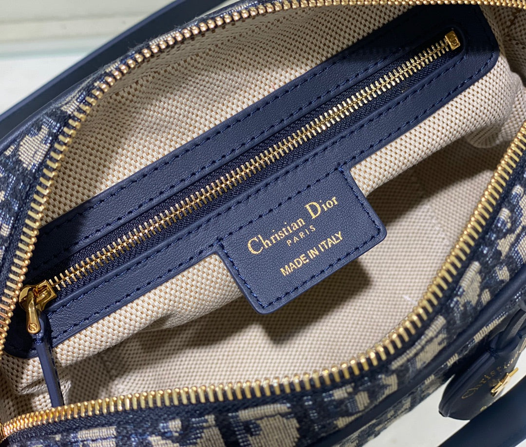 Christian Dior Oblique Jacquard Mini Bowling Bag - Blue Canvas Handbag