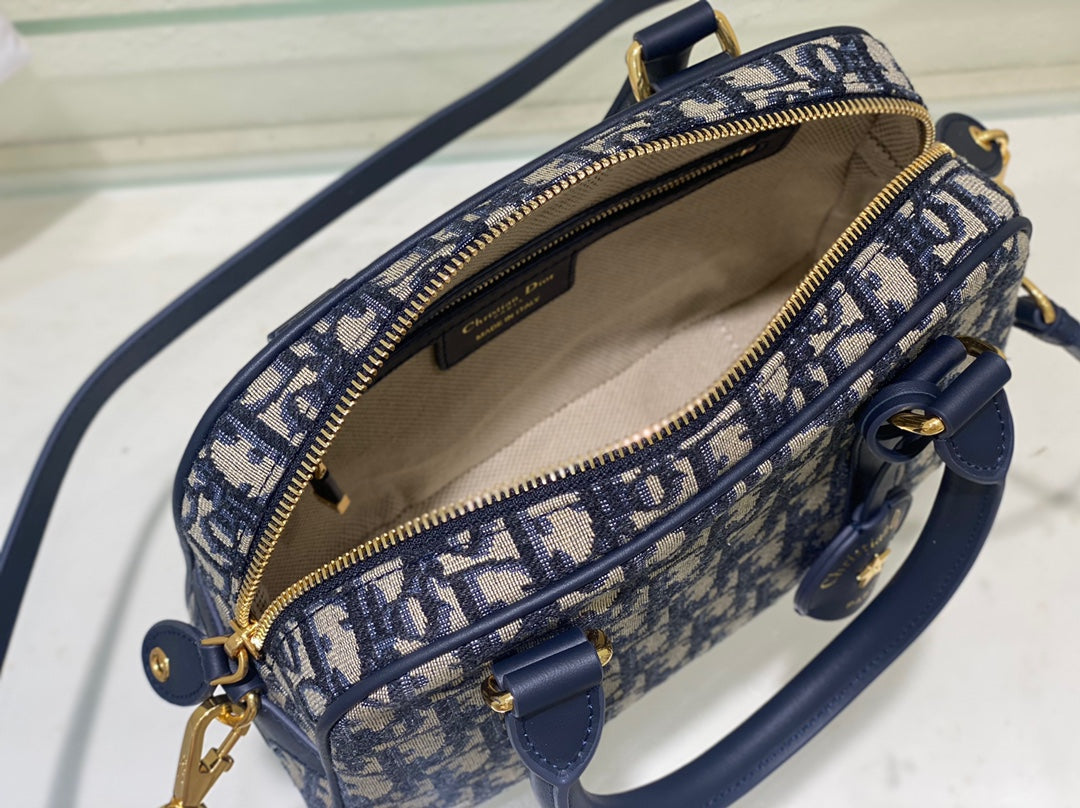 Women's Mini Monogram Canvas Bowling Bag with Shoulder Strap - Blue