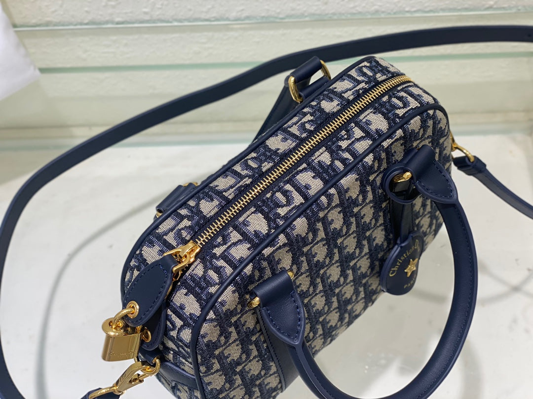 Women's Mini Monogram Canvas Bowling Bag with Shoulder Strap - Blue