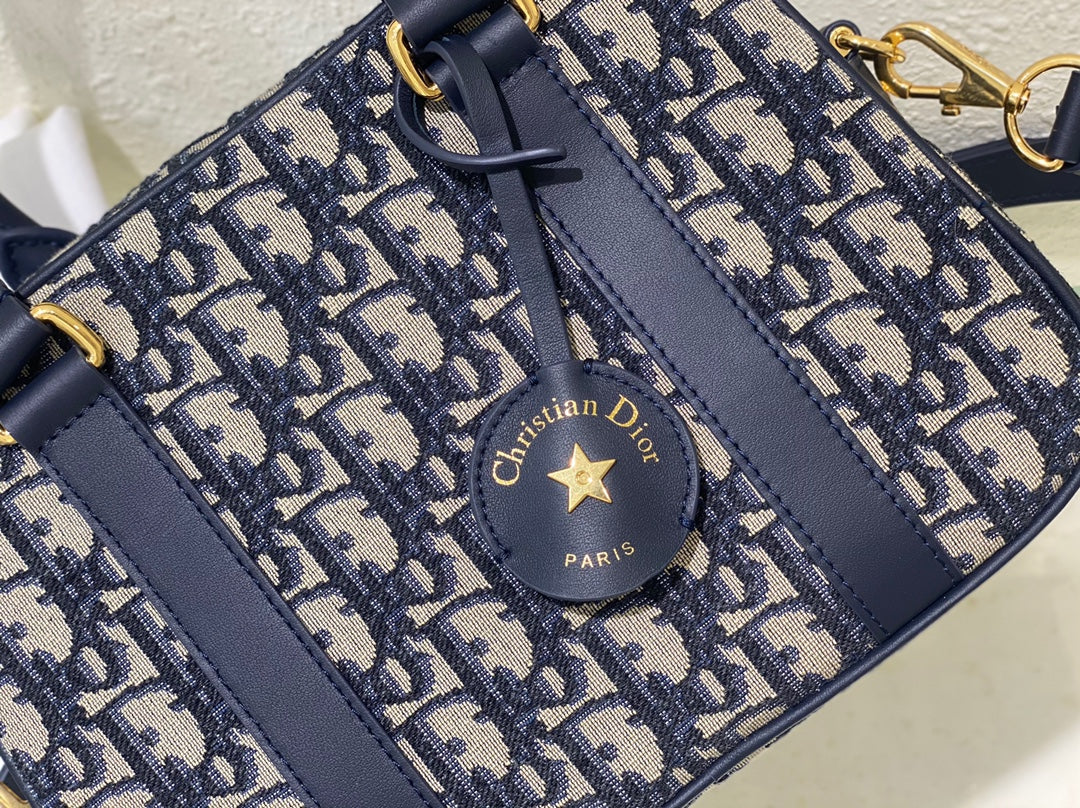 Women's Mini Monogram Canvas Bowling Bag with Shoulder Strap - Blue