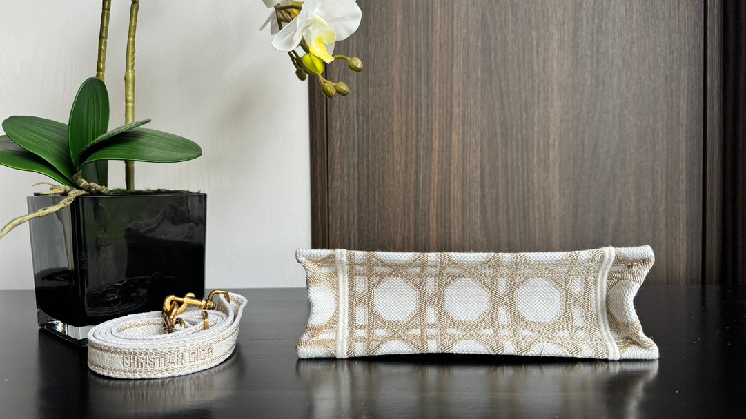 Christian Dior Mini Book Tote Bag - Beige Geometric Embroidered Canvas