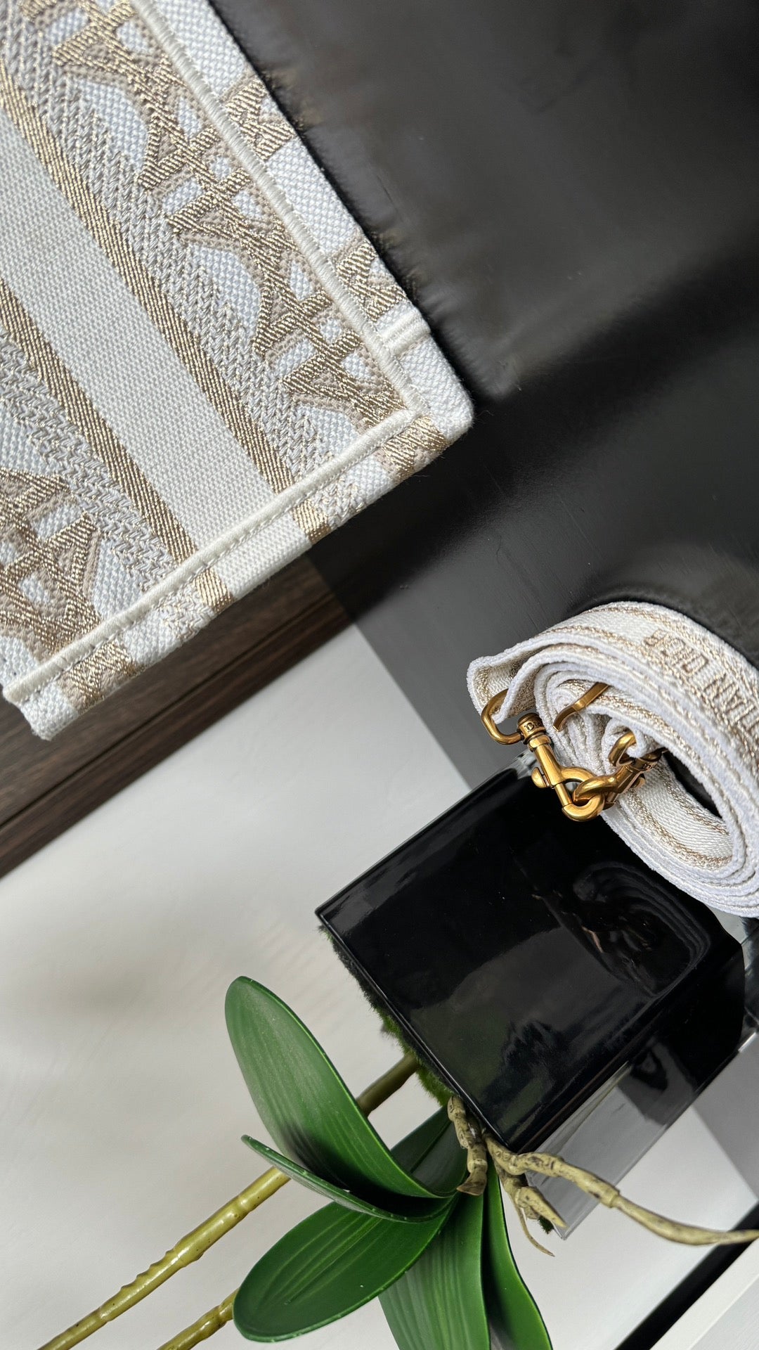 Dior Elegant Beige Geometric Embroidered Mini Canvas Tote Handbag