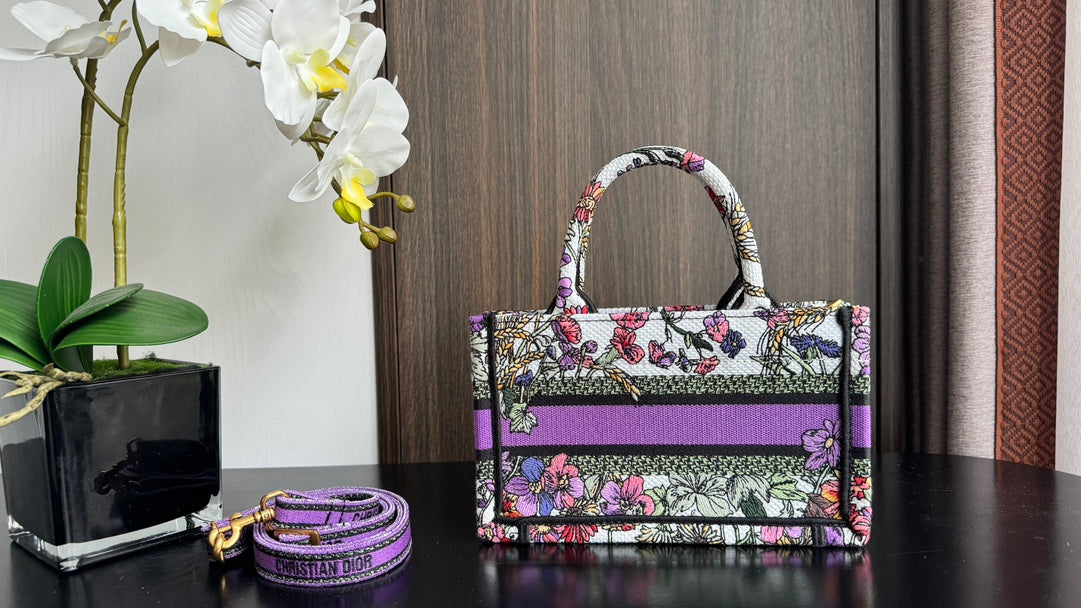 Christian Dior Mini Book Tote - Multicolor Floral Print Canvas Handbag