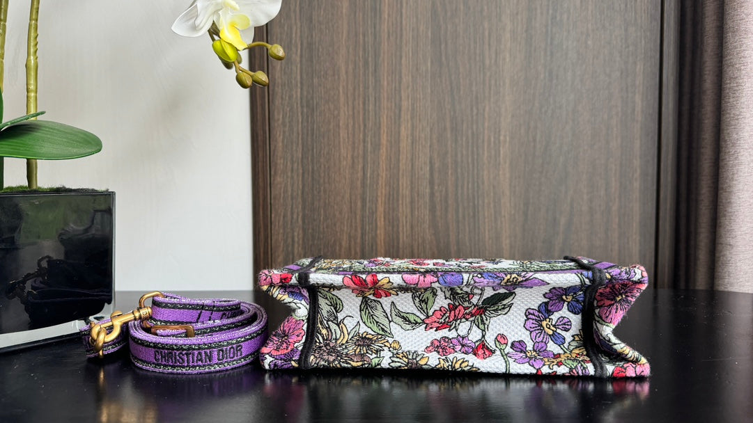 Dior Vintage Purple Floral Embroidered Canvas Mini Tote Bag
