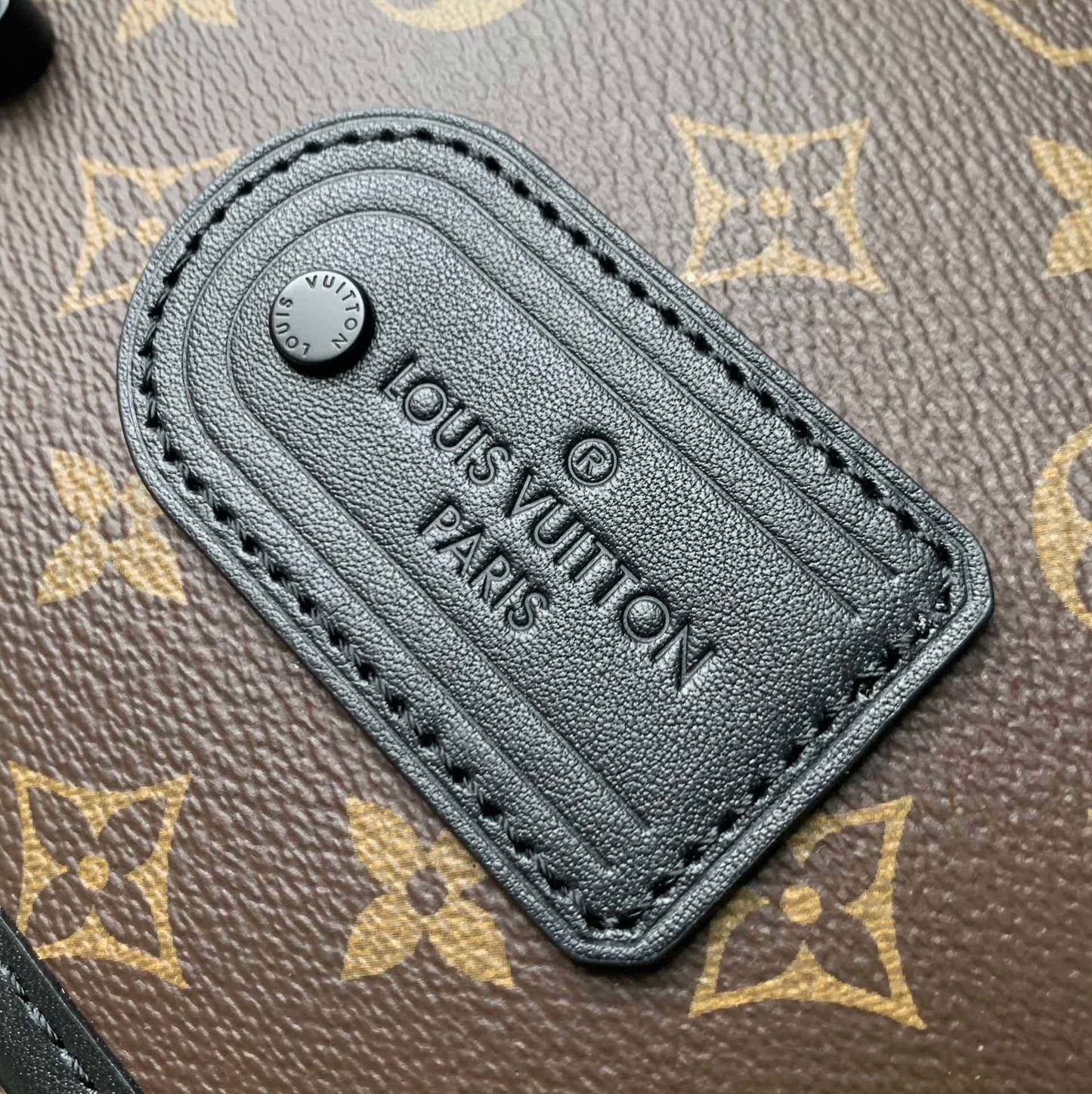 Luxury Brown Monogram Messenger Bag with Black Straps and Hardware - Men's Crossbody Shoulder Bag