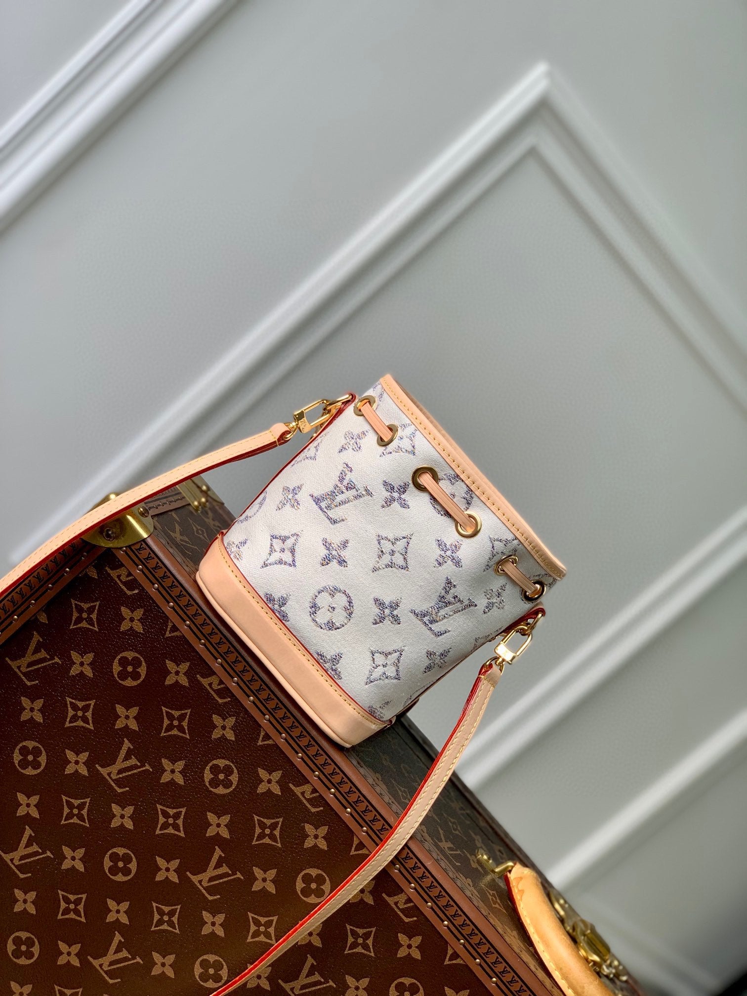 Louis Vuitton Nano Noé Bucket Bag - White & Grey Monogram Canvas