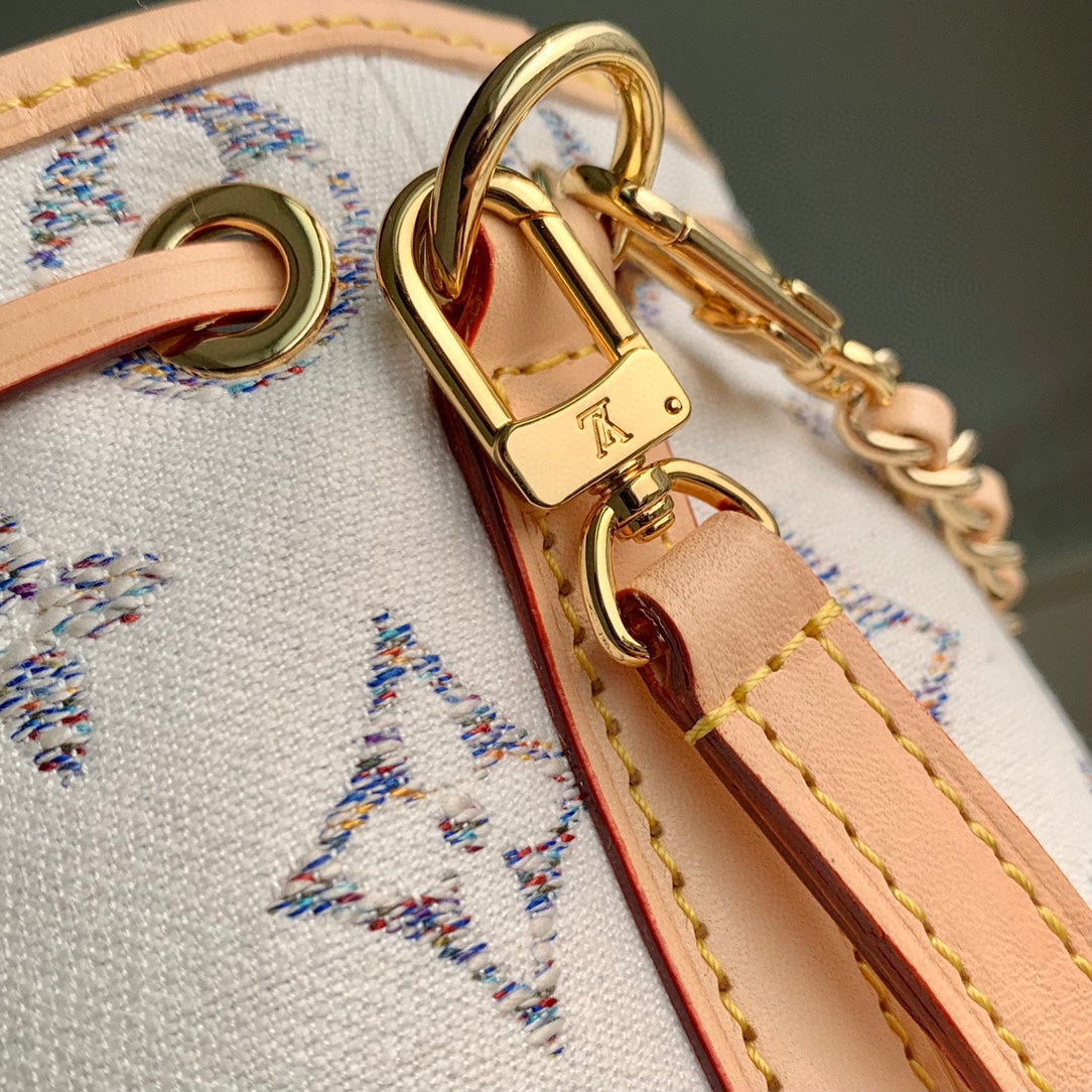 Louis Vuitton Nano Noé Bucket Bag - White & Grey Monogram Canvas