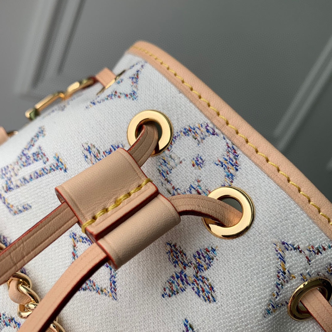 Louis Vuitton Nano Noé Bucket Bag - White &amp; Grey Monogram Canvas