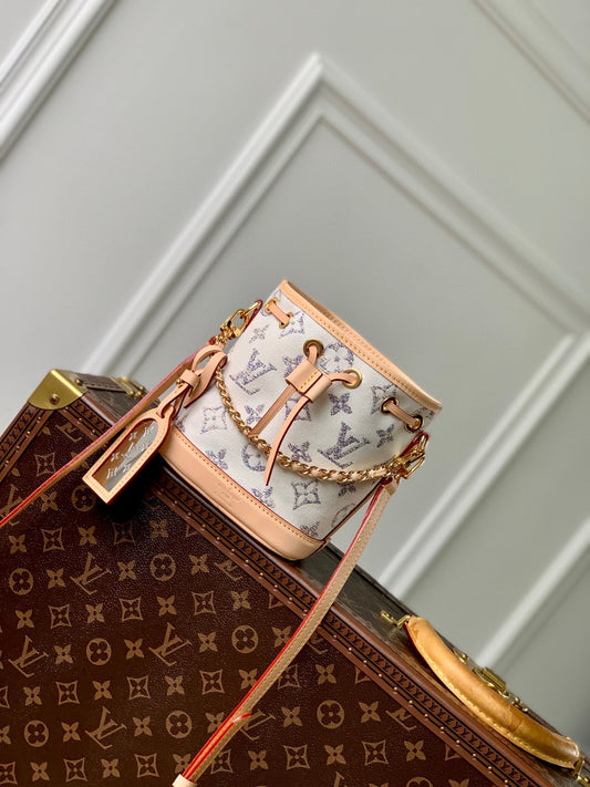 Louis Vuitton Nano Noé Bucket Bag - White &amp; Grey Monogram Canvas