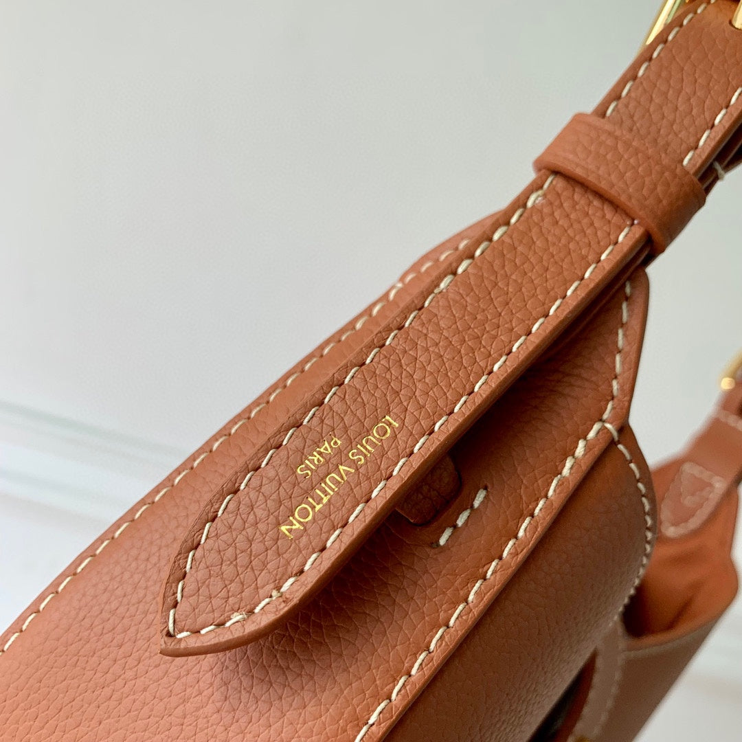 Louis Vuitton Low Key Hobo Shoulder Bag - Cognac Tan Leather with Gold Padlock