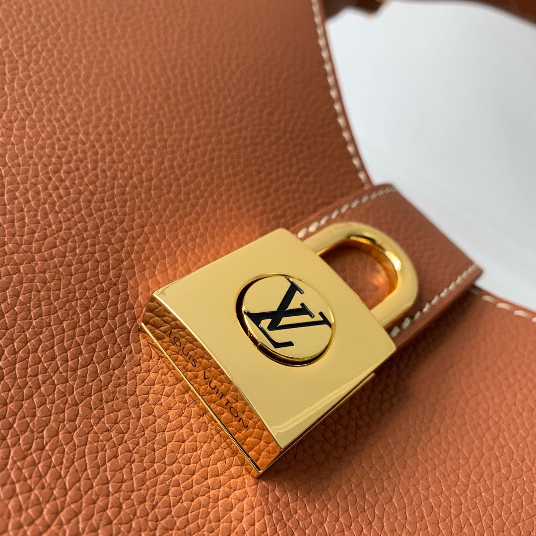 Louis Vuitton Low Key Hobo Shoulder Bag - Cognac Tan Leather with Gold Padlock