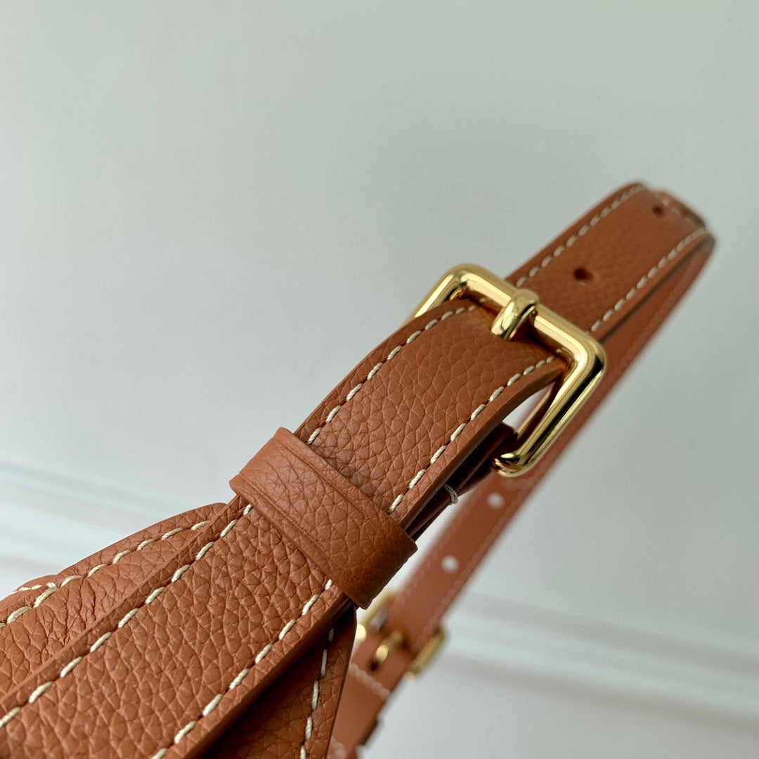 Louis Vuitton Low Key Hobo Shoulder Bag - Cognac Tan Leather with Gold Padlock