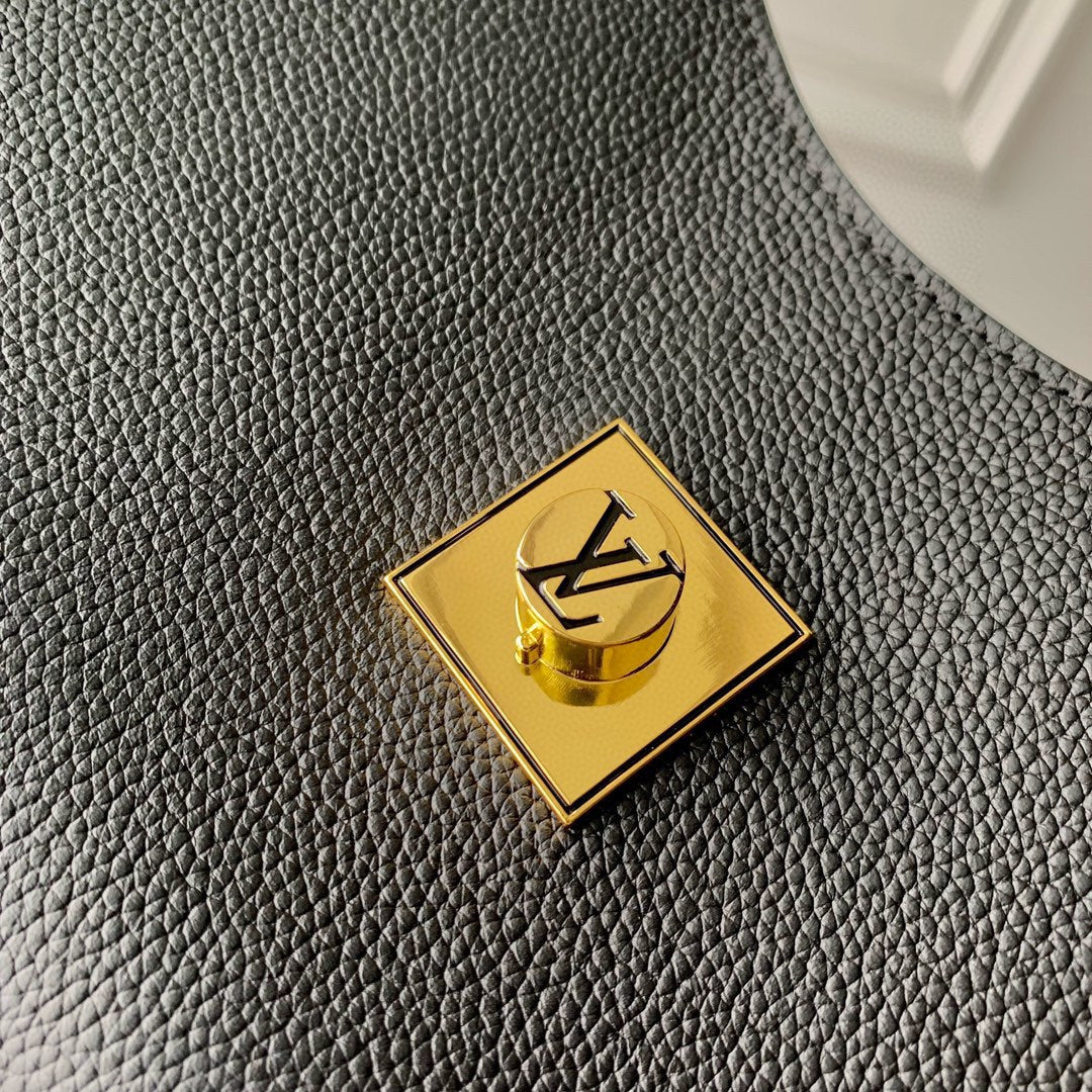 Louis Vuitton Classic Black Textured Leather Hobo Bag with Gold Padlock Clasp