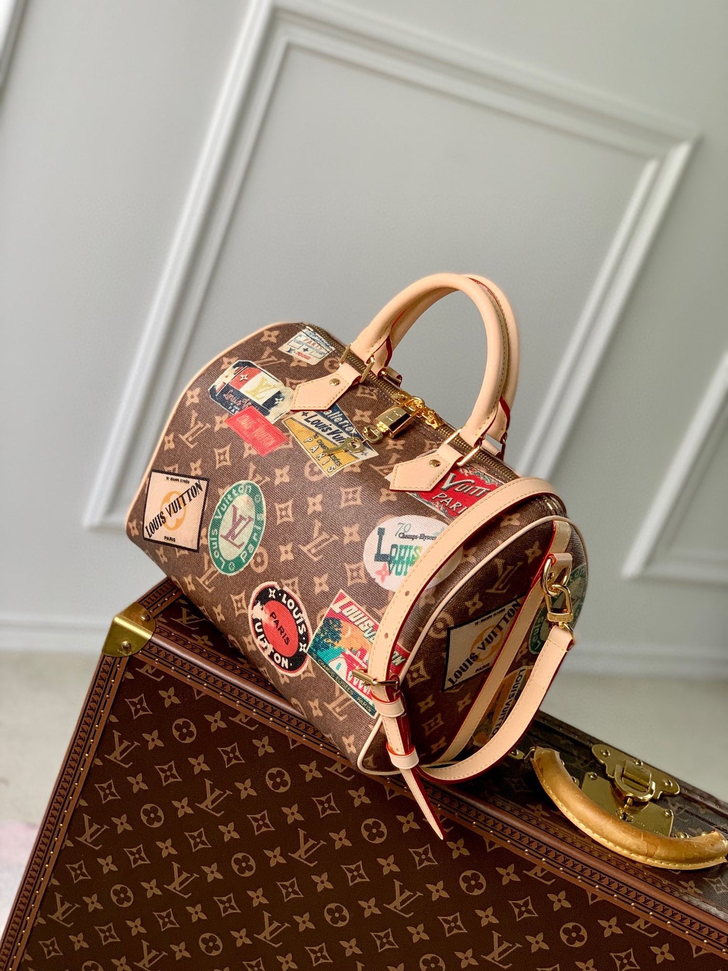 Louis Vuitton Monogram Speedy Bandouliere World Tour Patches Limited Edition Handbag