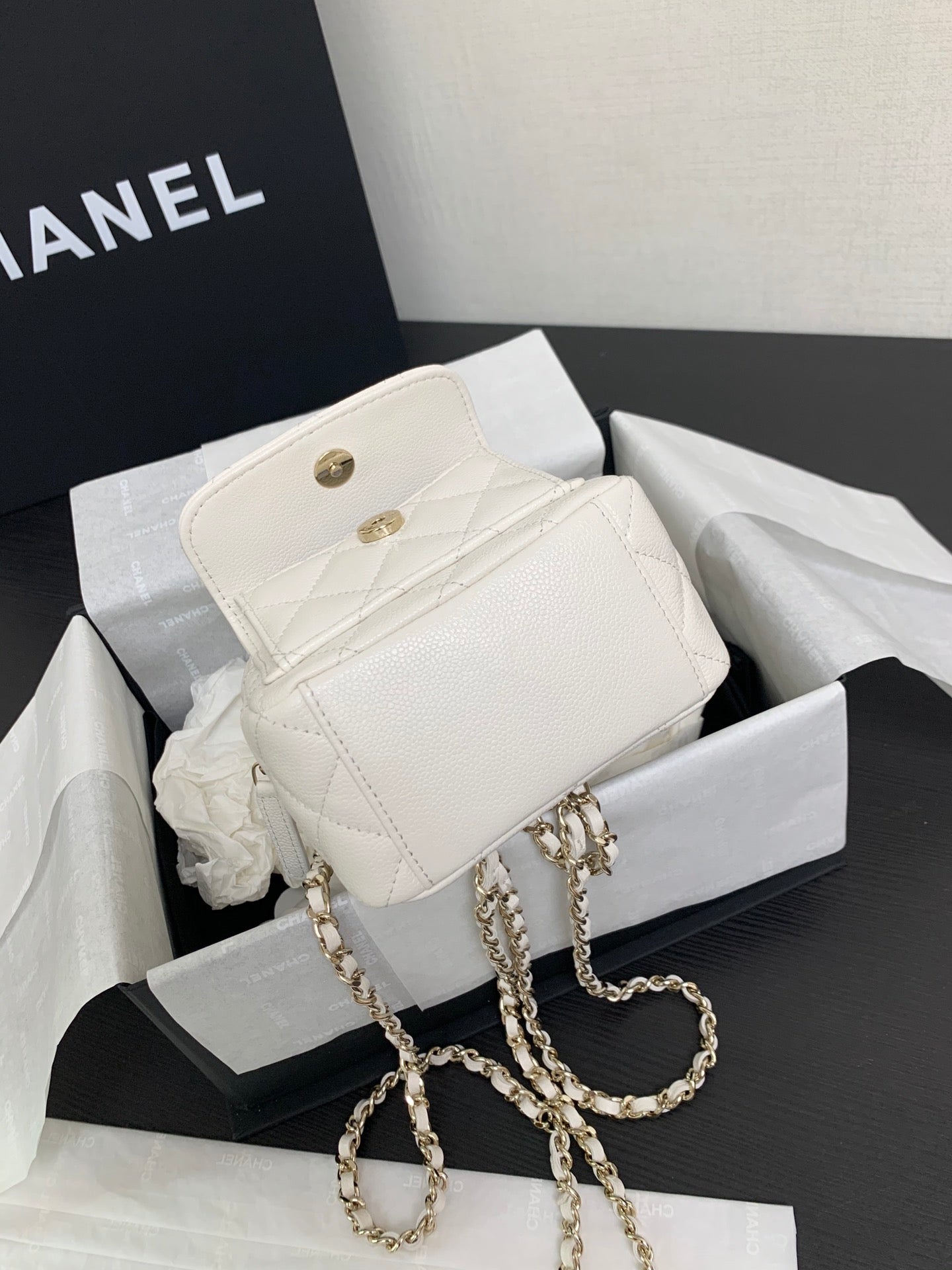 Chanel White Quilted Leather Mini Backpack with Gold-Tone CC Logo