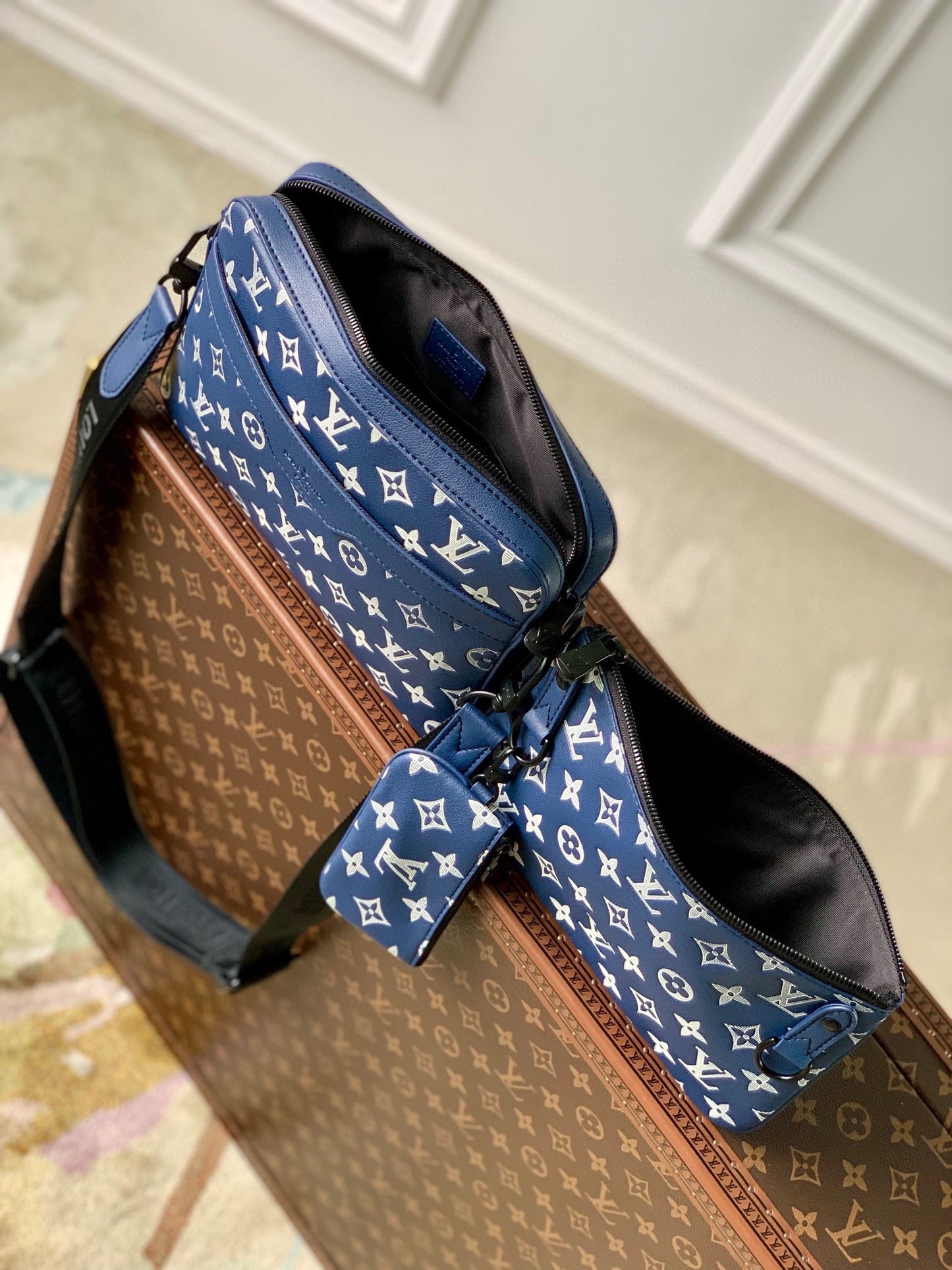 Blue Monogram Multi-Pochette Accessories Crossbody Bag with Detachable Pouches