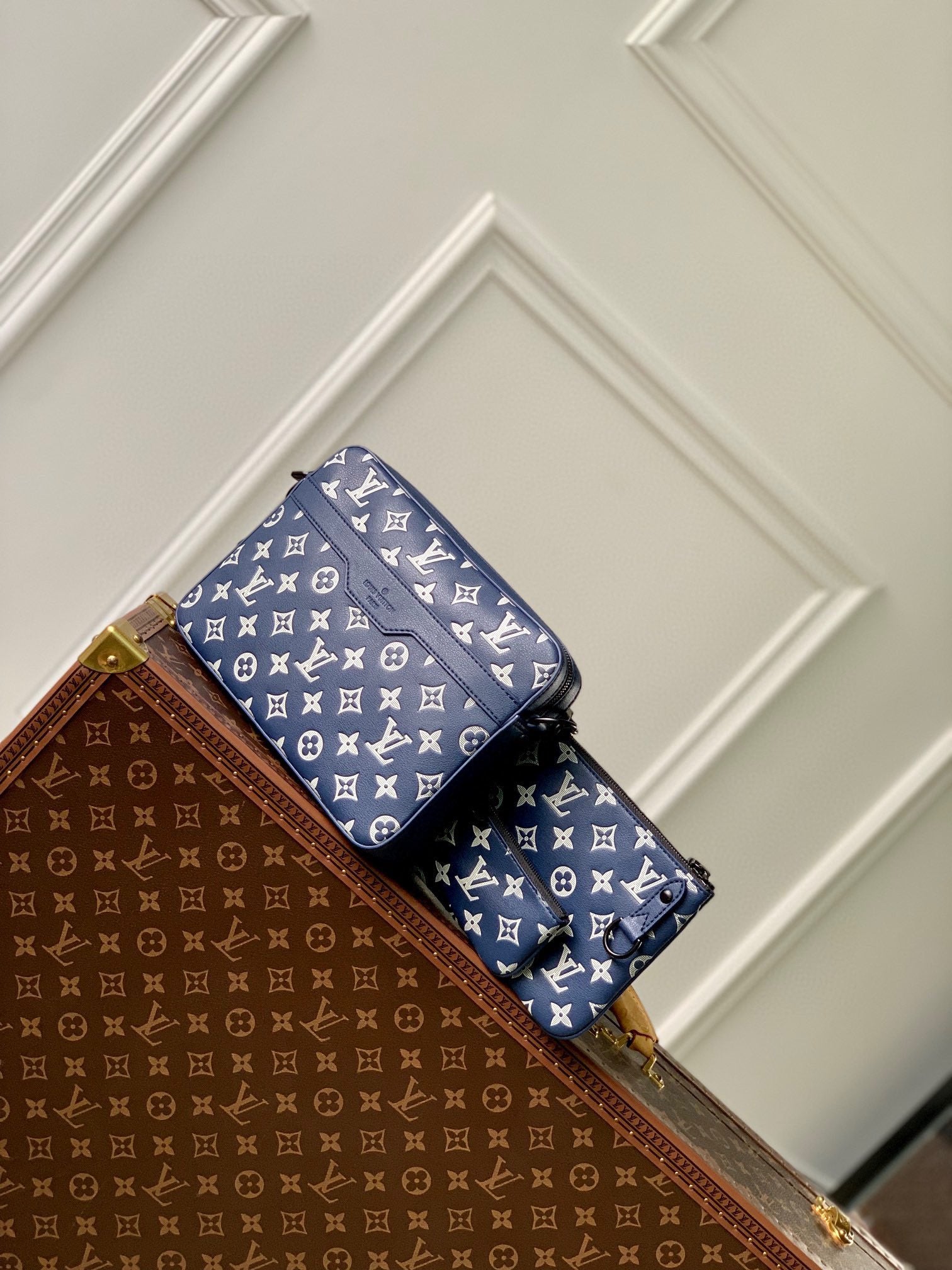 Blue Monogram Multi-Pochette Accessories Crossbody Bag with Detachable Pouches