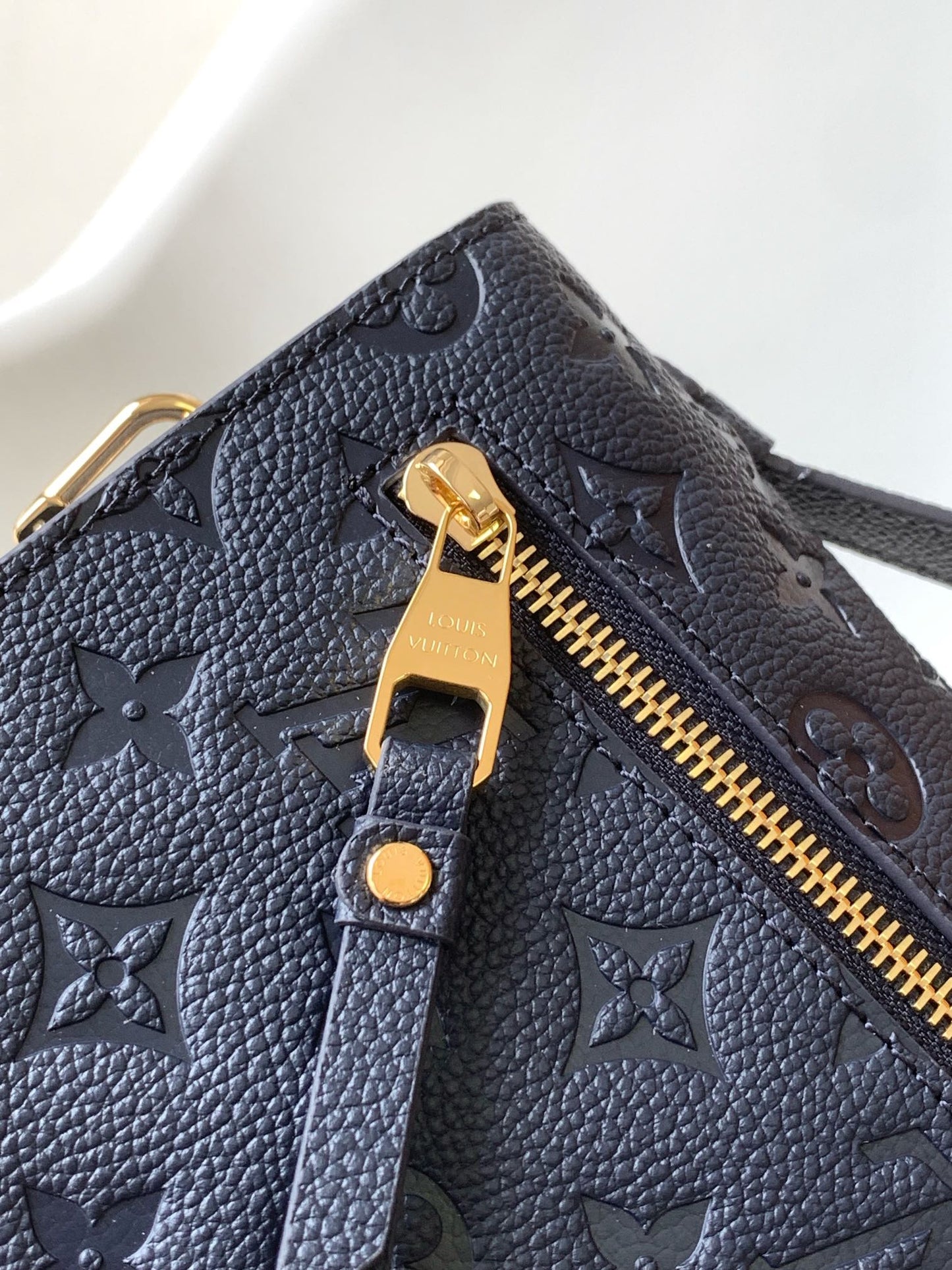 Louis Vuitton Navy Blue Embossed Monogram Leather Crossbody Satchel Bag