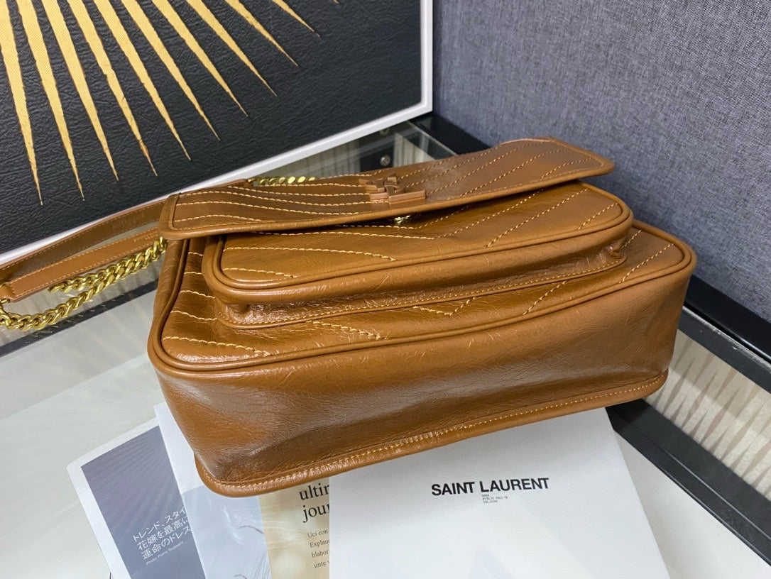 Saint Laurent Niki Medium Shoulder Bag in Crinkled Vintage Leather - Tan