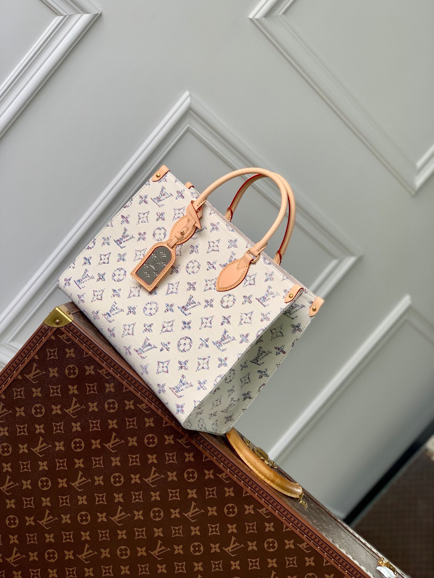 Louis Vuitton OnTheGo MM Monogram Empreinte Giant Bicolor Tote Bag - Cream/Blue
