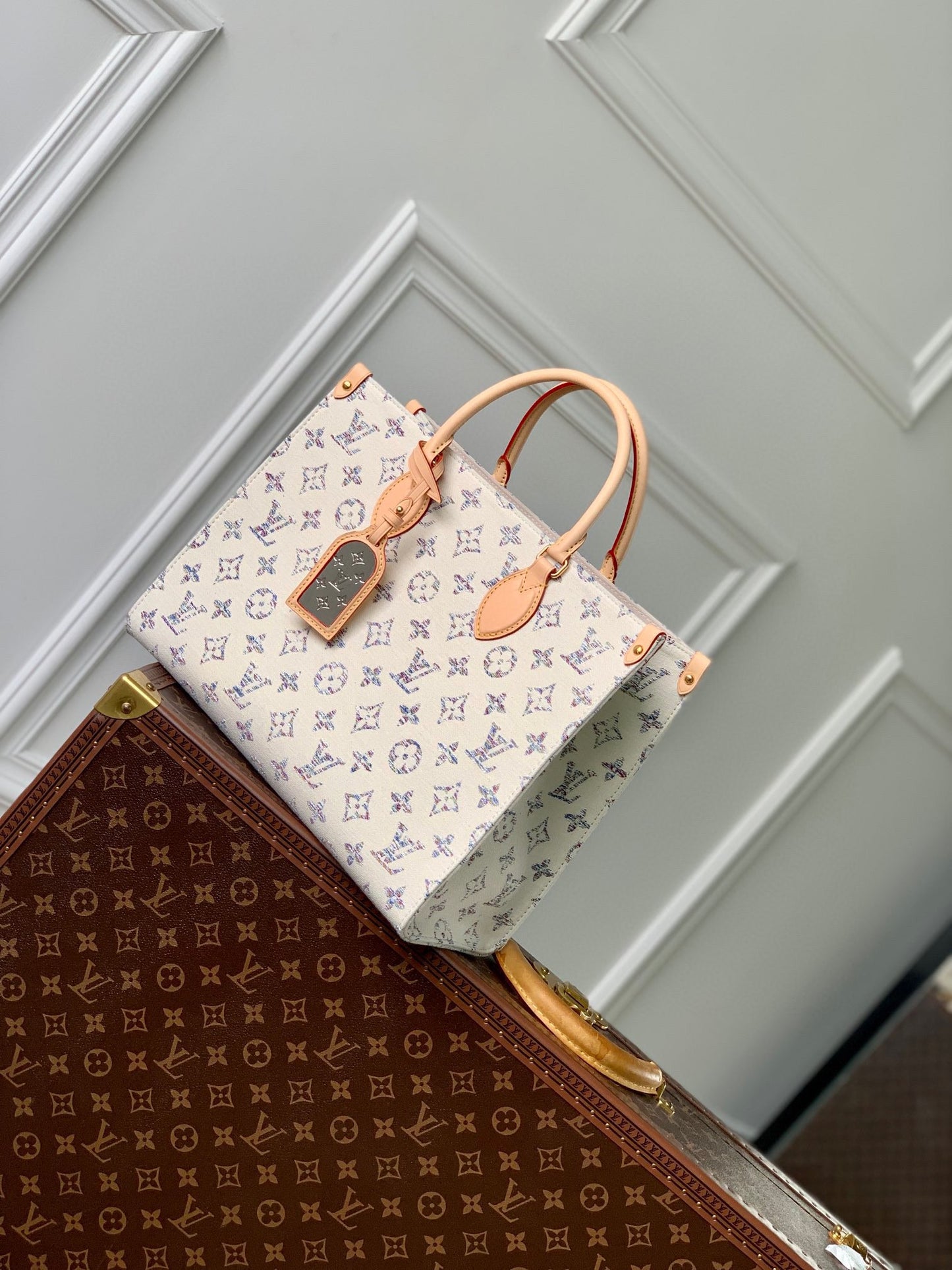 Louis Vuitton OnTheGo MM Monogram Empreinte Giant Bicolor Tote Bag - Cream/Blue