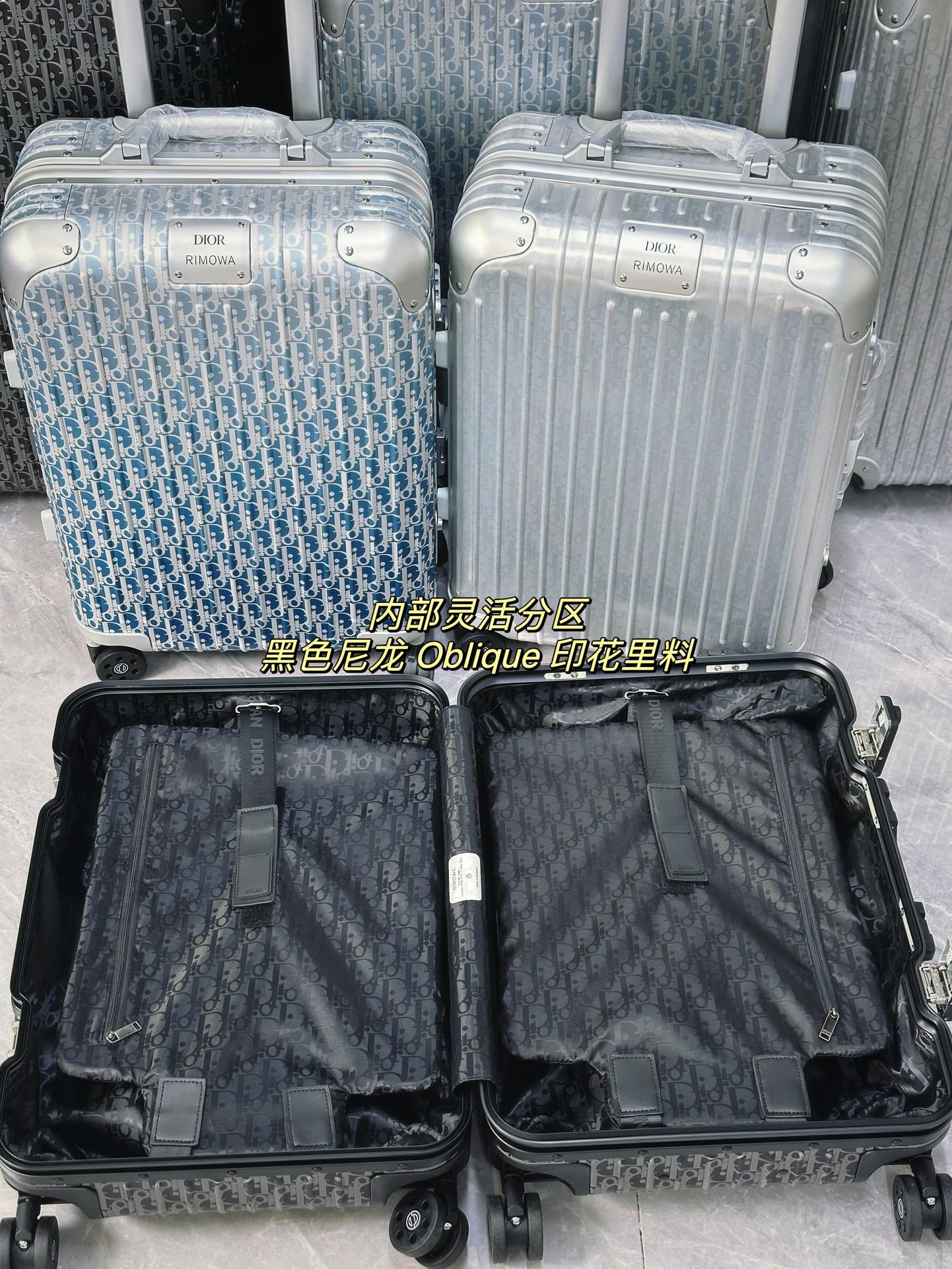 Silver Aluminum Hardside Spinner Suitcase with Monogram Pattern