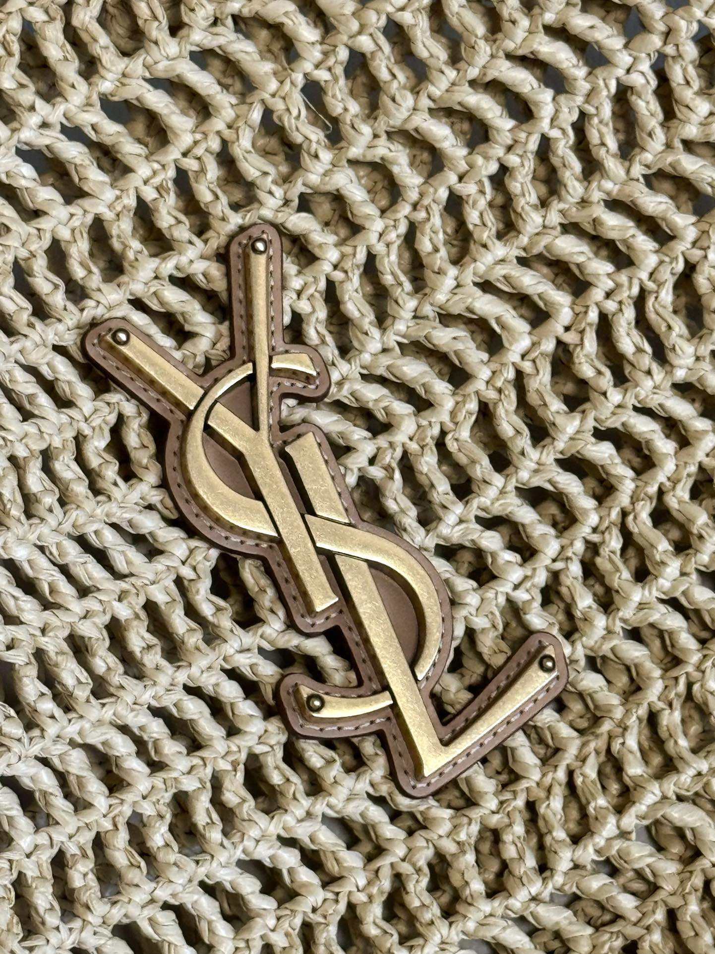 Designer Inspired Woven Straw Crochet Shoulder Bag with Leather Strap - Beige