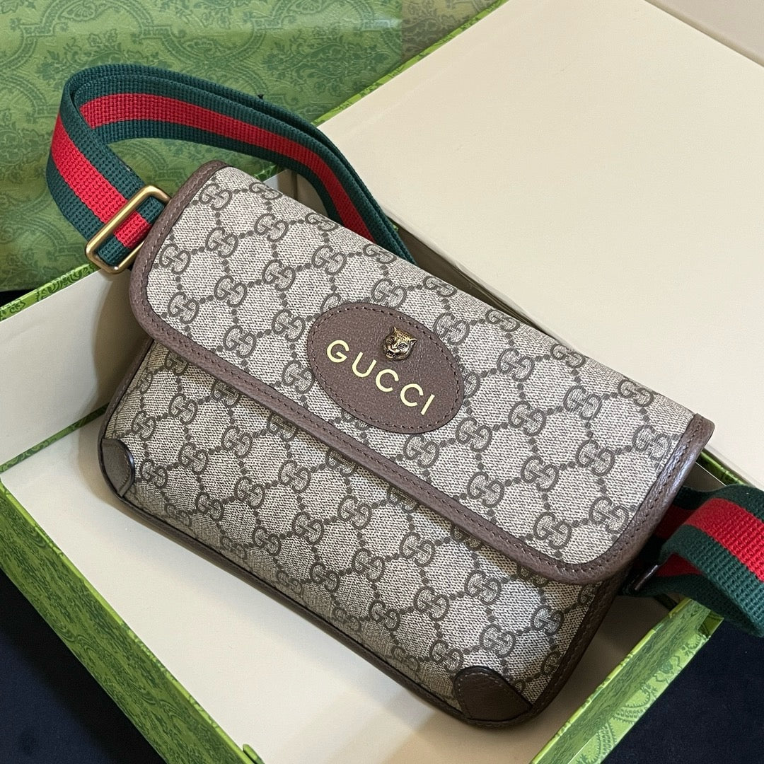 Gucci GG Supreme Belt Bag with Web Strap - Brown/Ebony