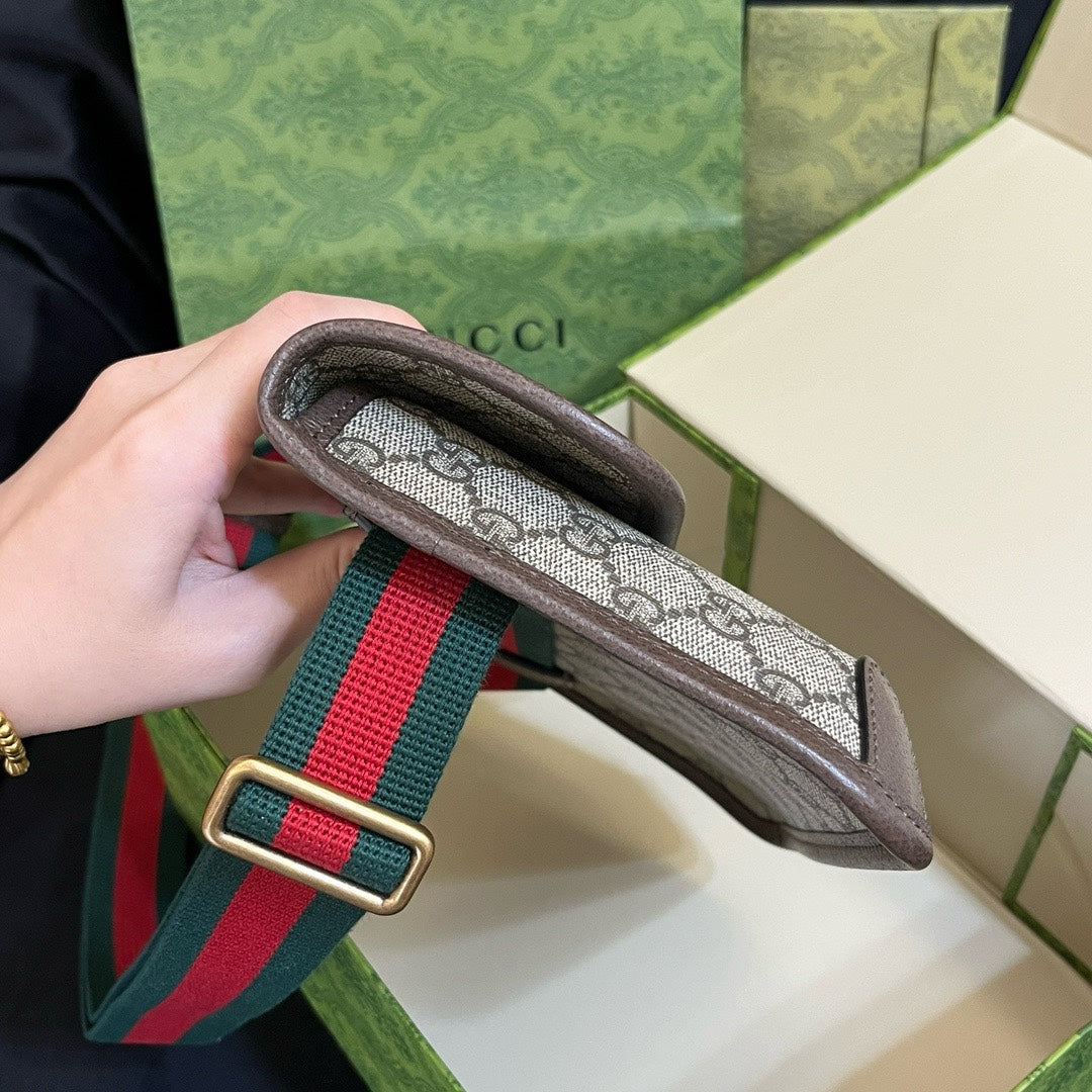 Gucci GG Supreme Belt Bag with Web Strap - Brown/Ebony
