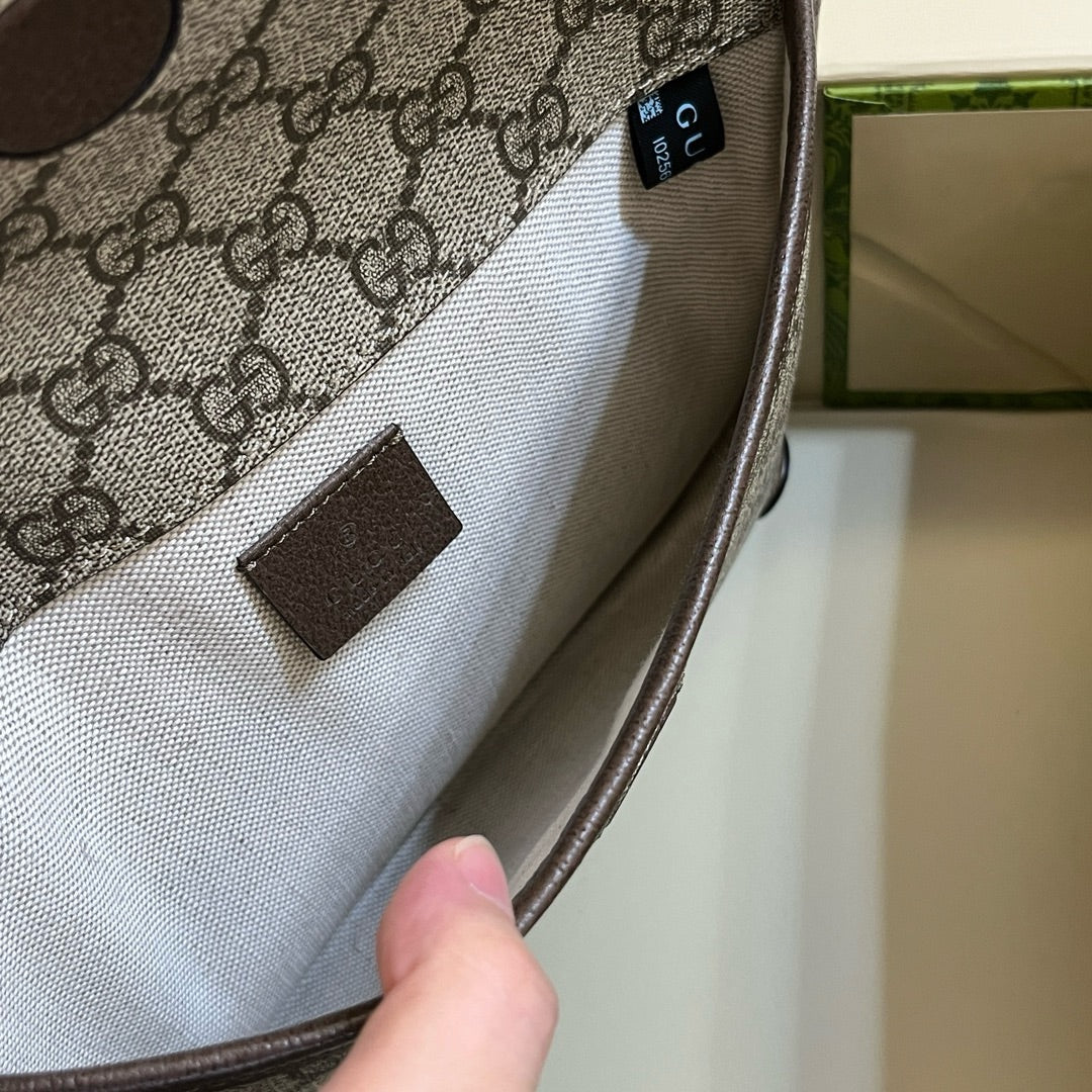 Gucci GG Supreme Belt Bag with Web Strap - Brown/Ebony