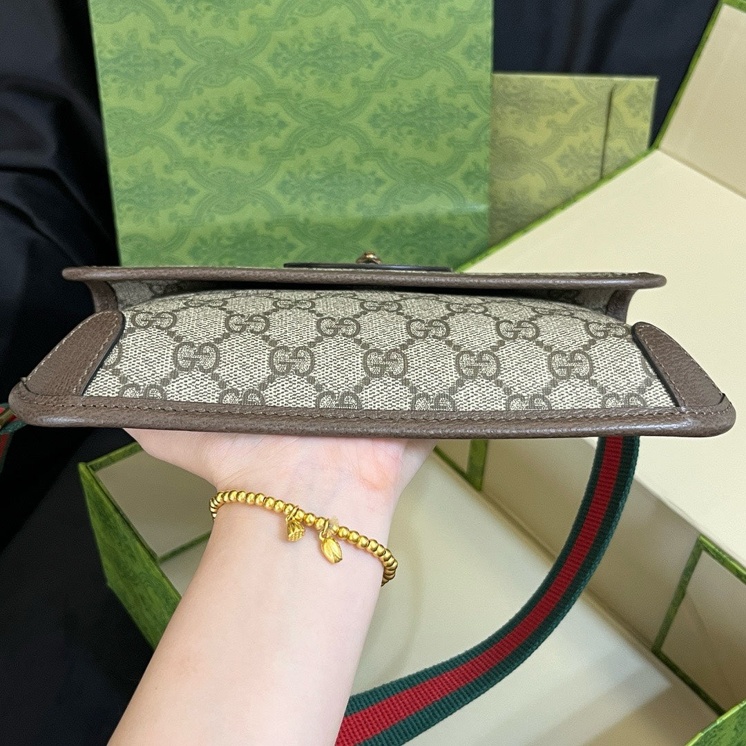 Gucci GG Supreme Belt Bag with Web Strap - Brown/Ebony