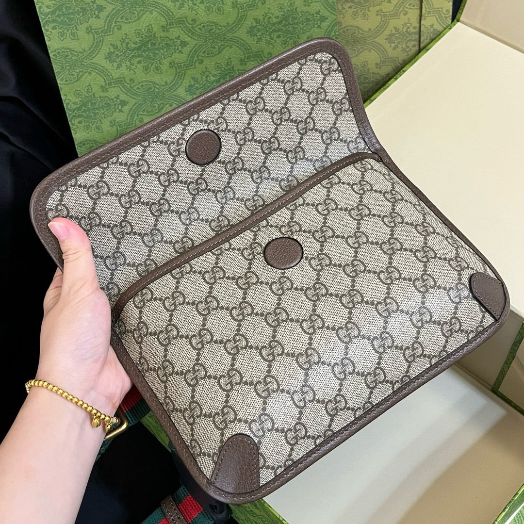 Gucci GG Supreme Belt Bag with Web Strap - Brown/Ebony
