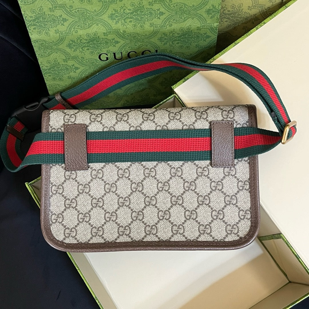Gucci GG Supreme Belt Bag with Web Strap - Brown/Ebony