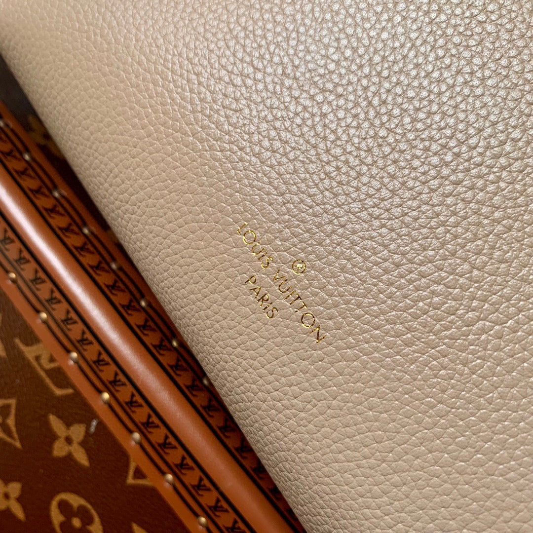 Luxury Beige Leather Trunk-Style Crossbody Bag with Gold Hardware