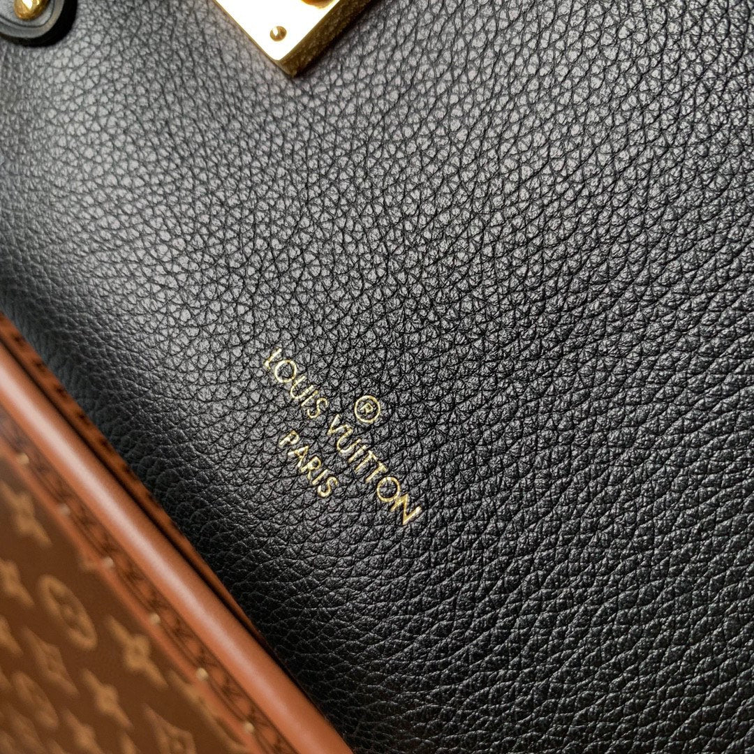 Luxury Designer Black Leather Mini Trunk Crossbody Bag with Gold Hardware