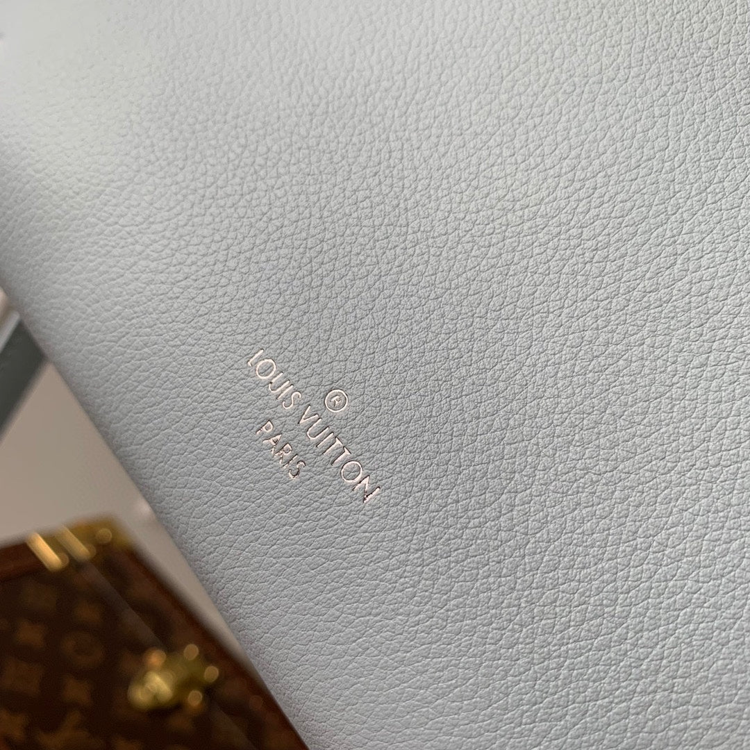Luxury Mini Trunk Crossbody Bag - Light Blue Leather with Silver Hardware