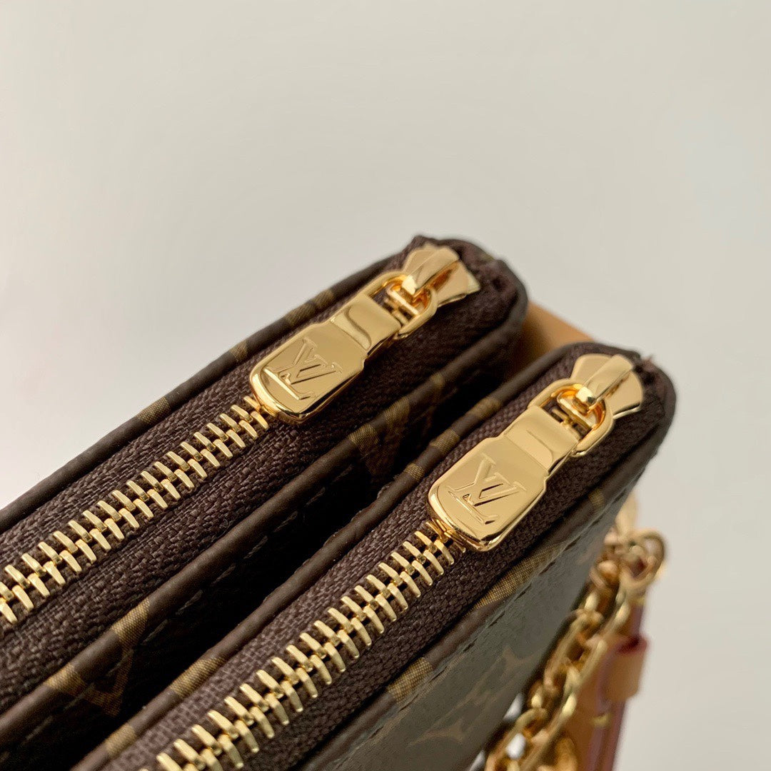 Elegant Monogram Canvas Crossbody Bag with Gold Chain and Leather Strap