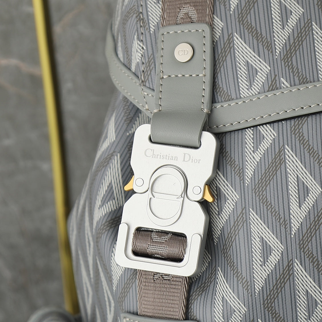 Men's Grey Geometric Diamond Canvas Backpack with Adjustable Buckle Straps