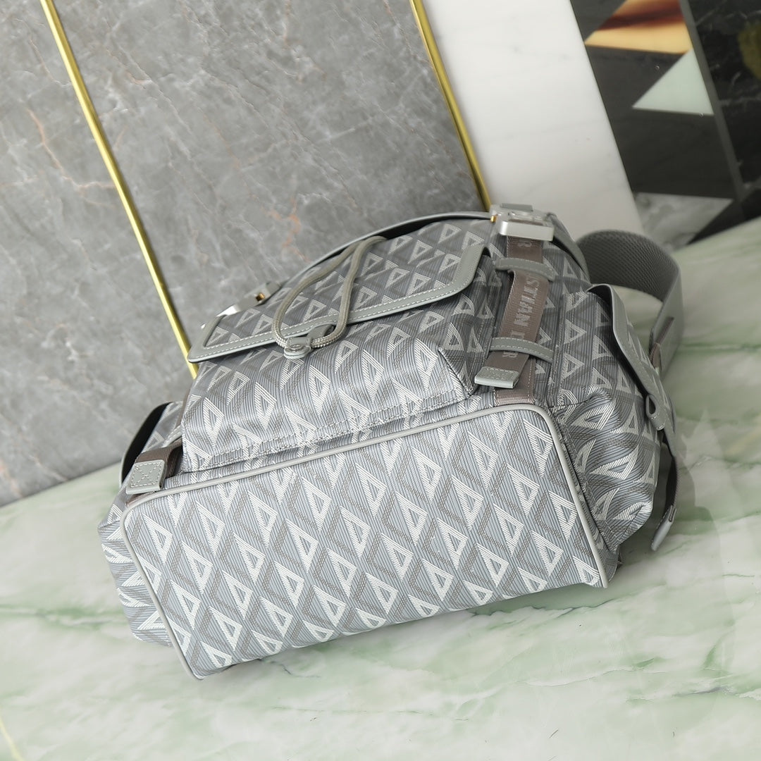 Dior Grey Geometric Pattern Canvas Drawstring Backpack with Buckles