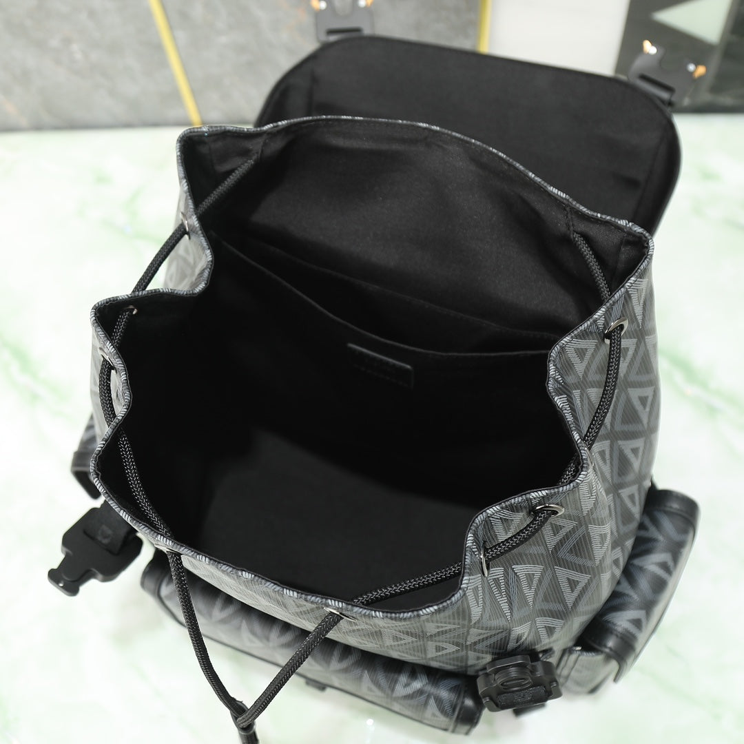 Men's Luxury Geometric Pattern Backpack - Black and Grey Diamond Canvas Rucksack