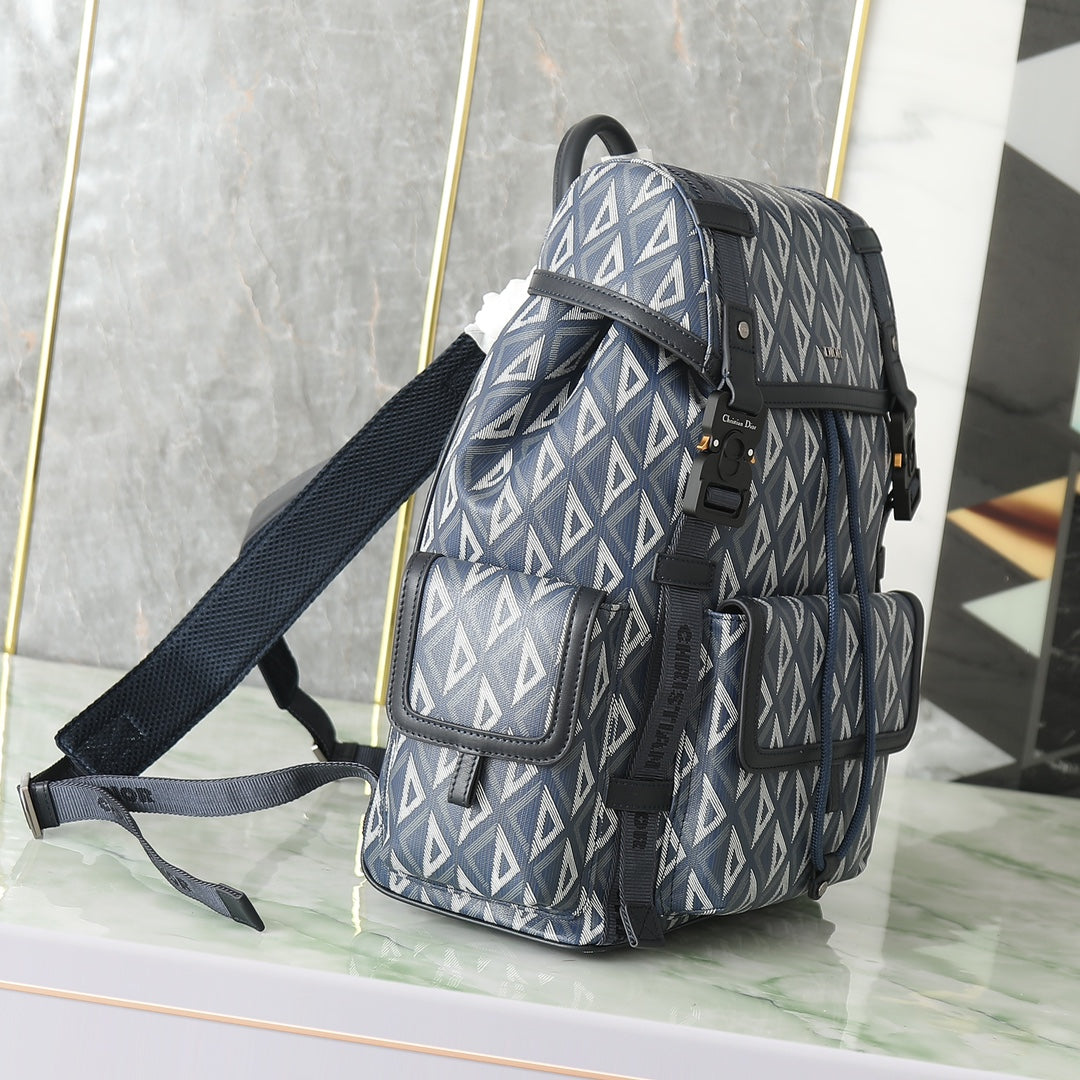 Dior Hit The Road Backpack Grey CD Diamond Canvas - Designer Luxury Men's Travel Bag